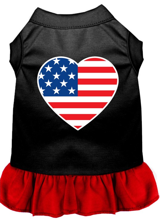 American Flag Heart Screen Print Dress Black with Red XS